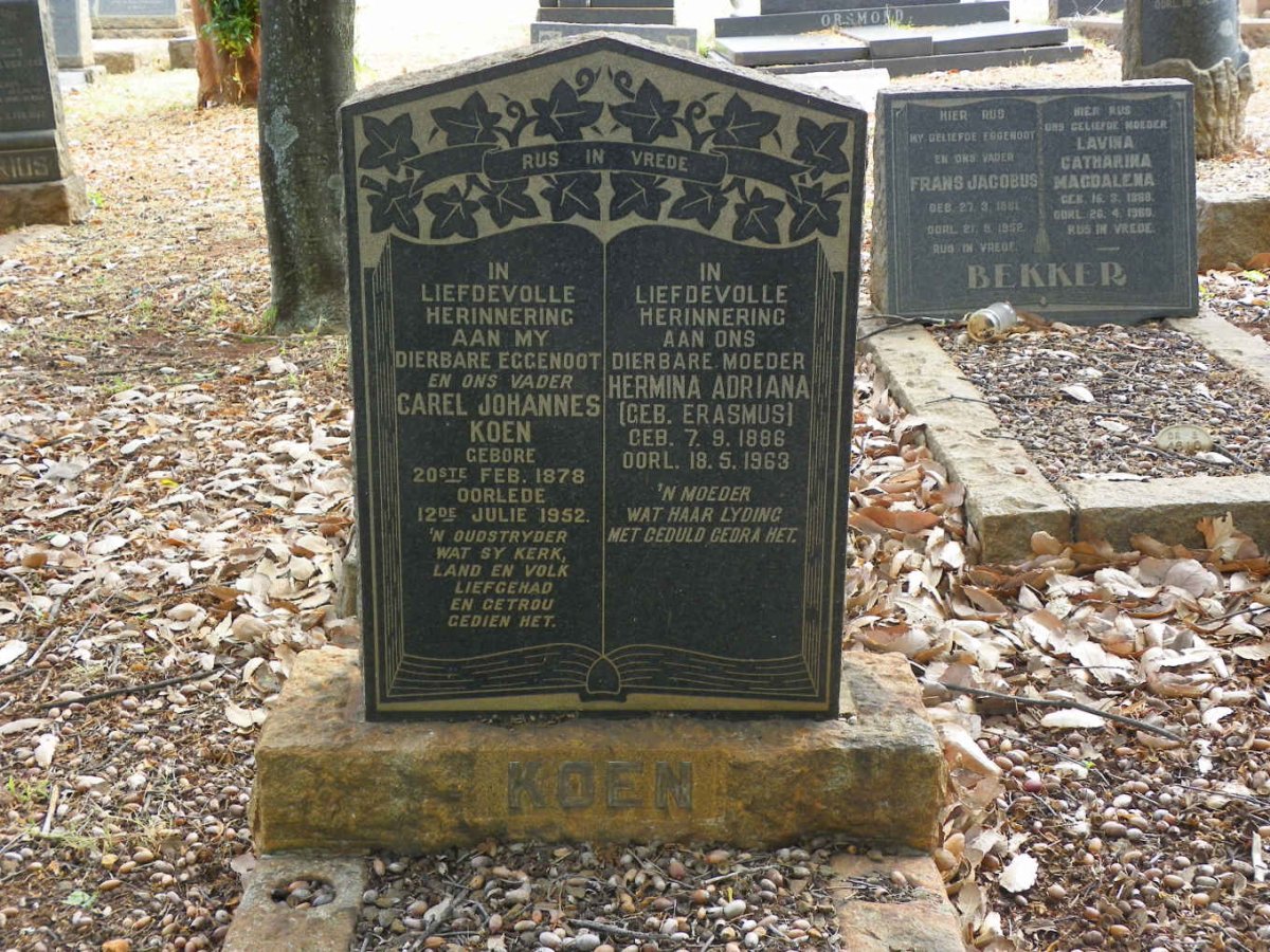 KOEN Carel Johannes 1878-1952 &amp; Hermina Adriana ERASMUS 1886-1963