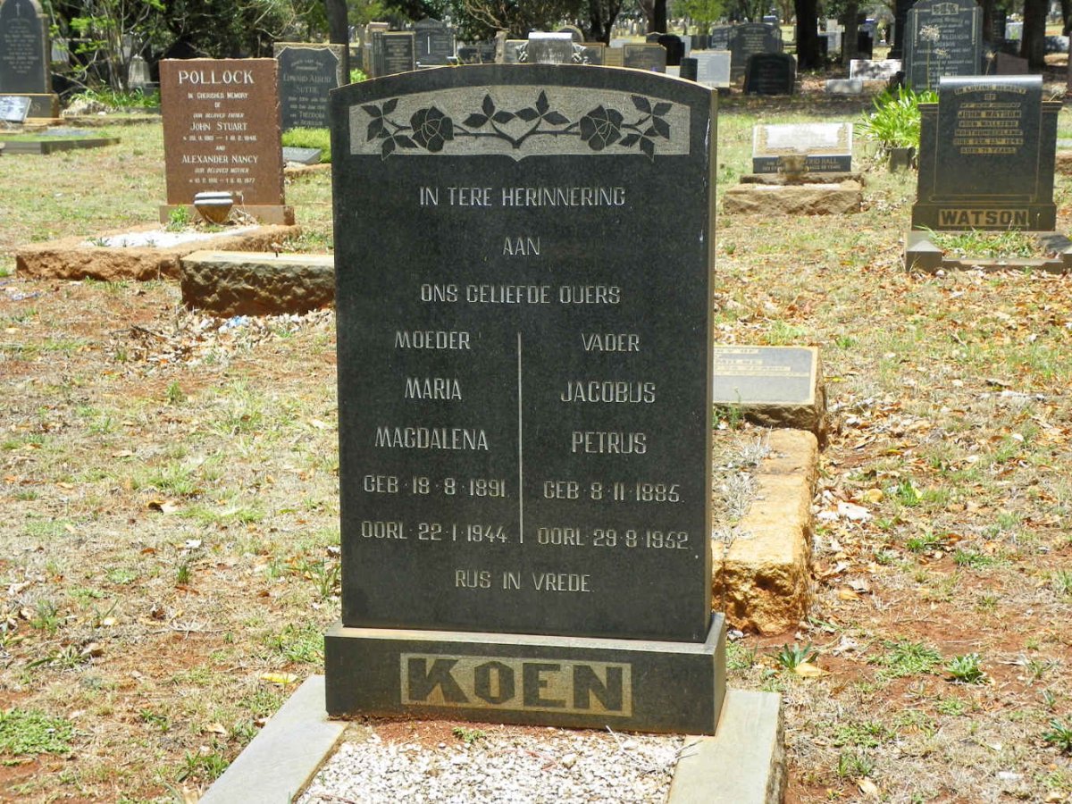 KOEN Jacobus Petrus 1885-1952 &amp; Maria Magdalena 1891-1944