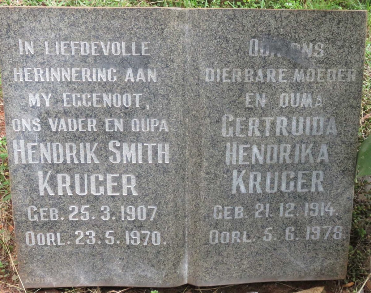 KRUGER Hendrik Smith 1907-1970 &amp; Gertruida Hendrika 1914-1978