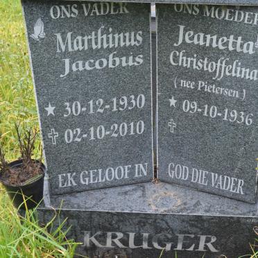 KRUGER Marthinus Jacobus 1930-2010 &amp; Jeanetta Christoffelina PIETERSEN 1936-
