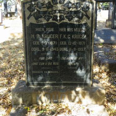 KRUGER H.B. 1871-1945 &amp; F.K.C. 1871-1957