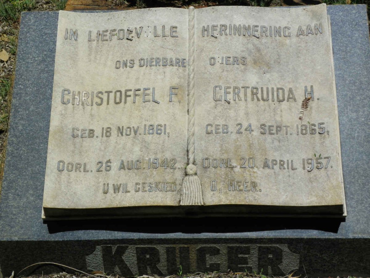 KRUGER Christoffel F. 1861-1942 &amp; Gertruida H. 1865-1957