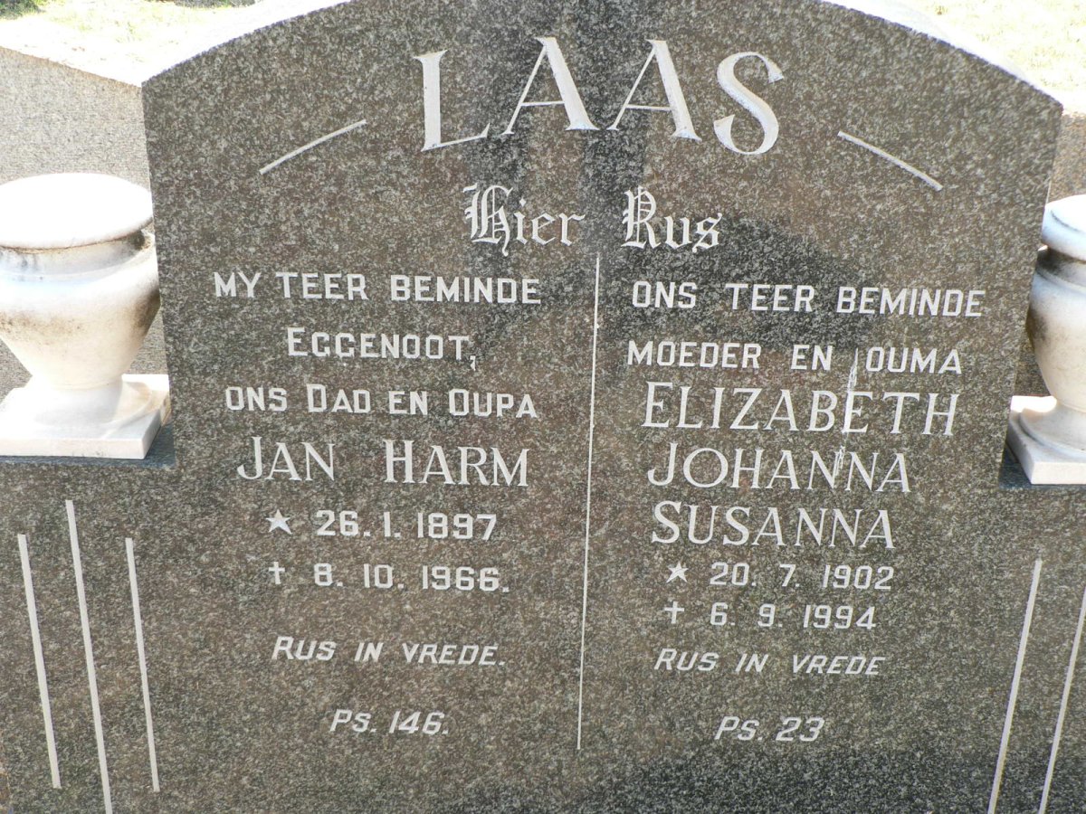LAAS Jan Harm 1897-1966 &amp; Elizabeth Johanna Susanna 1902-1994