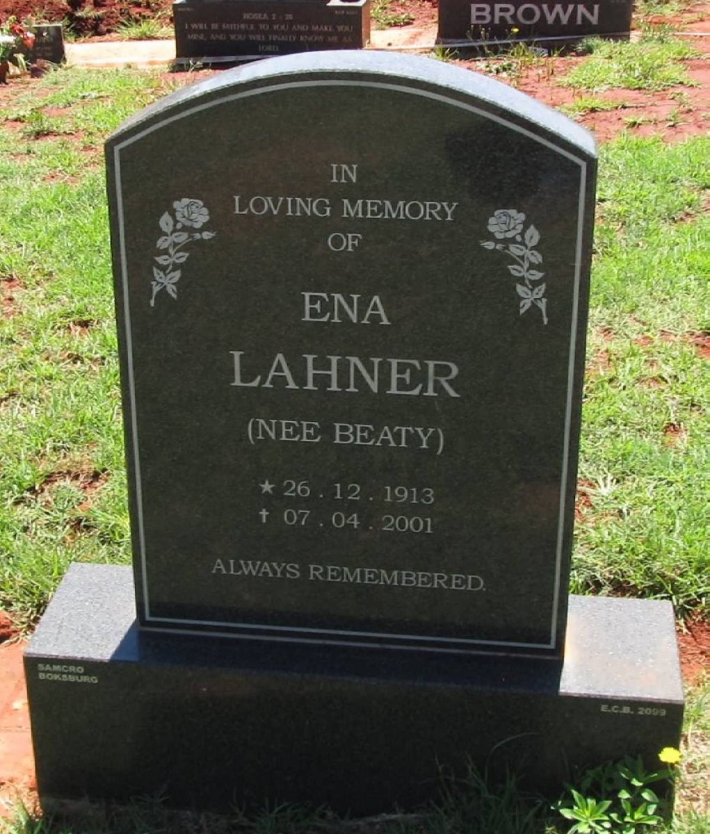 LAHNER Ena nee BEATY 1913-2001