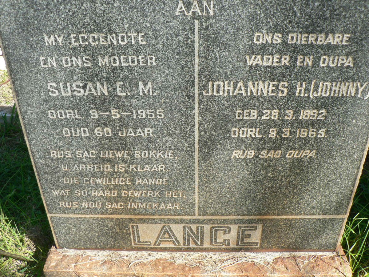 LANGE Johannes H. 1892-1965 &amp; Susan E.M. -1955