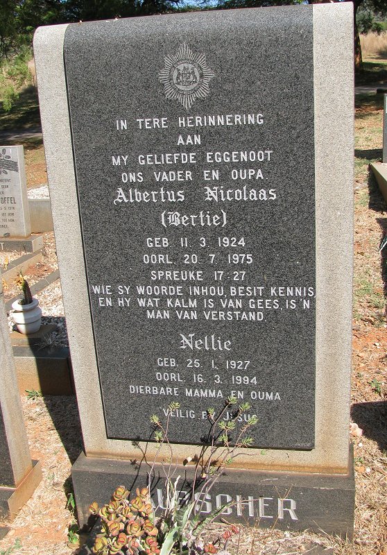 LAUBSCHER Albertus Nicolaas 1924-1975 &amp; Nellie 1927-1994