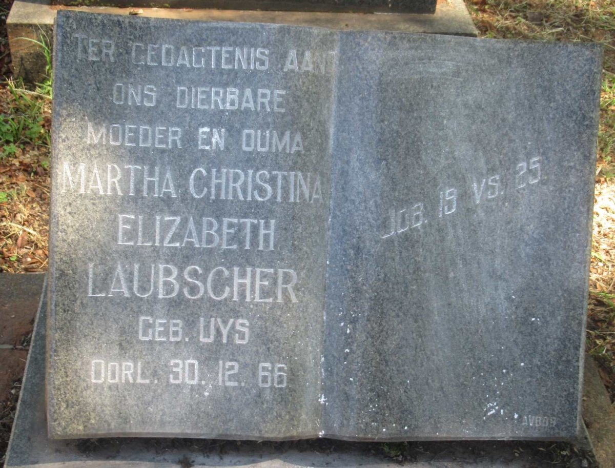 LAUBSCHER Martha Christina Elizabeth nee UYS -1966