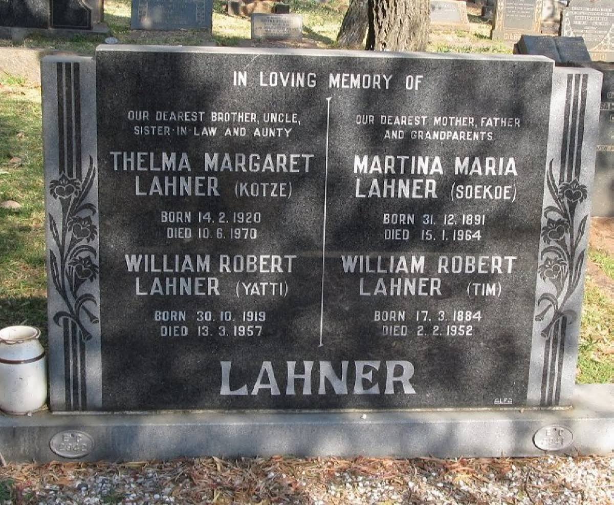 LAHNER William Robert 1884-1952 &amp; Martina Maria 1891-1964