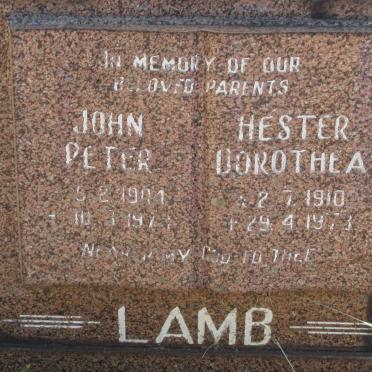 LAMB John Peter 1904-1971 &amp; Hester Dorothea 1970-1973