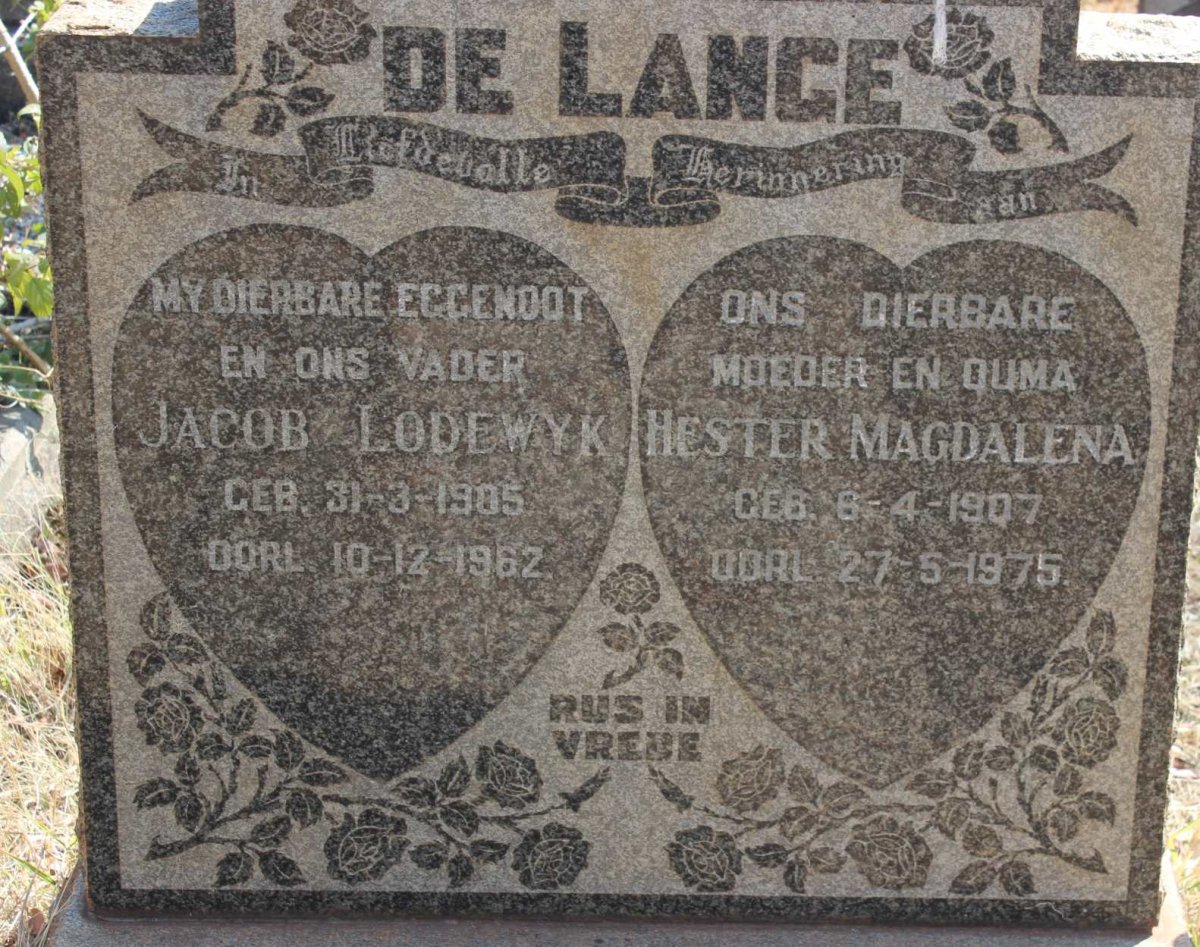 LANGE Jacob Lodewyk, de 1905-1962 &amp; Hester Magdalena 1907-1975