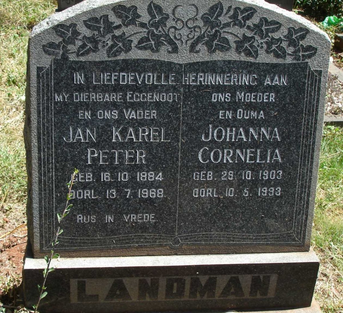 LANDMAN Jan Karel Peter 1884-1968 &amp; Johanna Cornelia 1903-1993