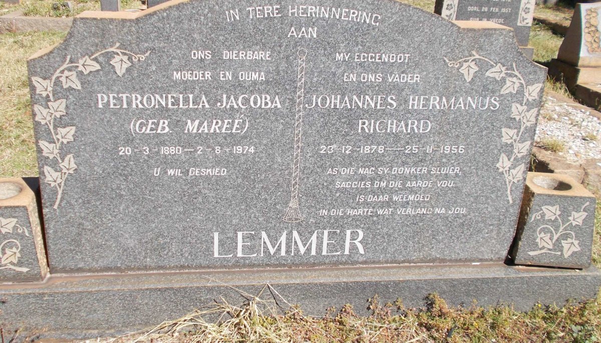 LEMMER Johannes Hermanus Richard 1878-1956 &amp; Petronella Jacoba MAREE 1880-1974