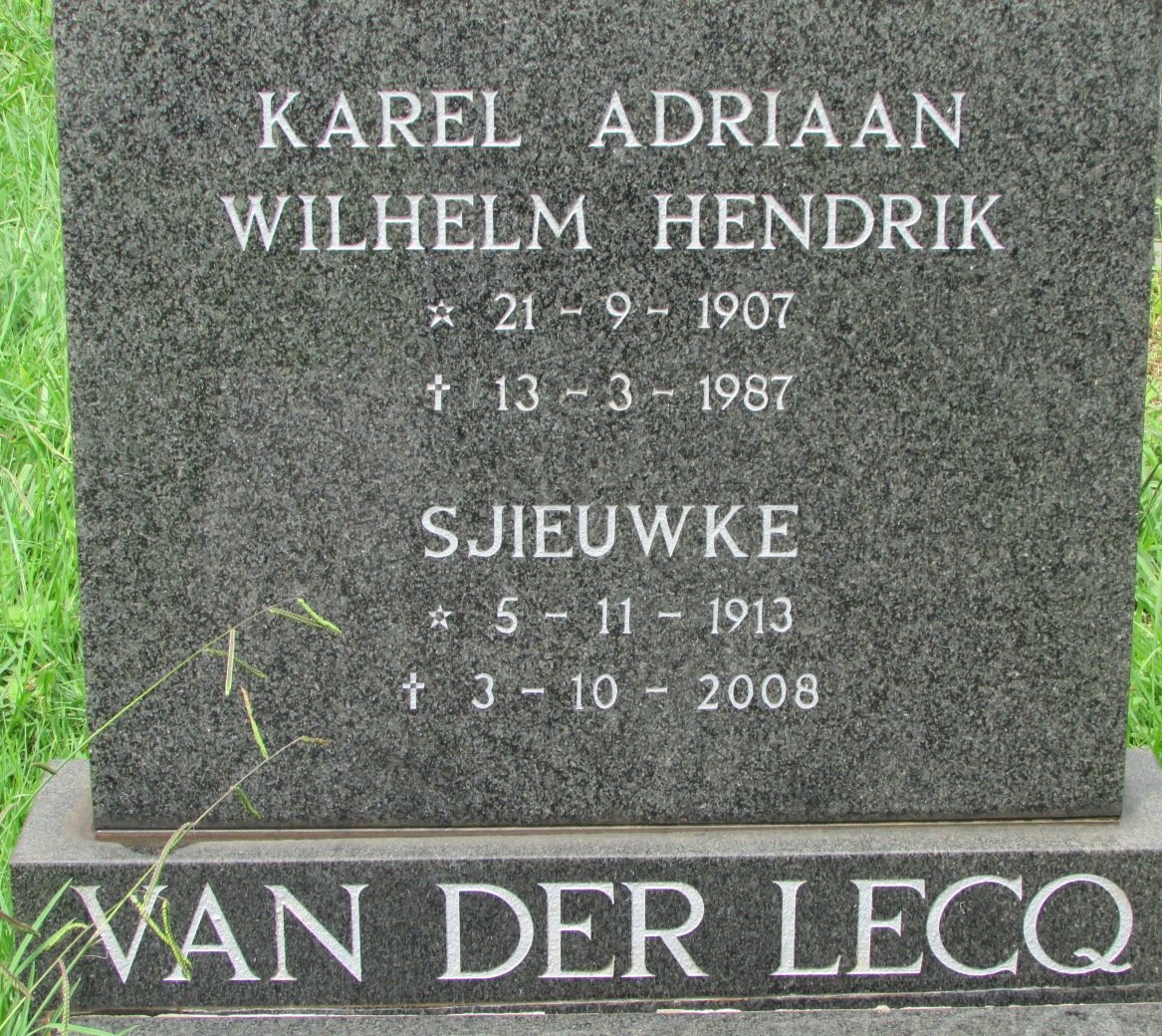 LECQ Karel Adriaan Wilhelm Hendrik, van der 1907-1987 &amp; Sjieuwke 1913-2008