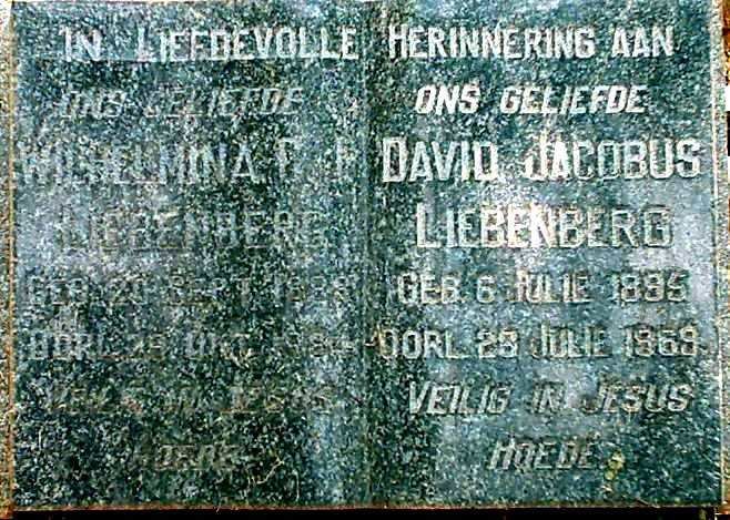 LIEBENBERG David Jacobus 1895-1969 &amp; Wilhelmina 18??-??