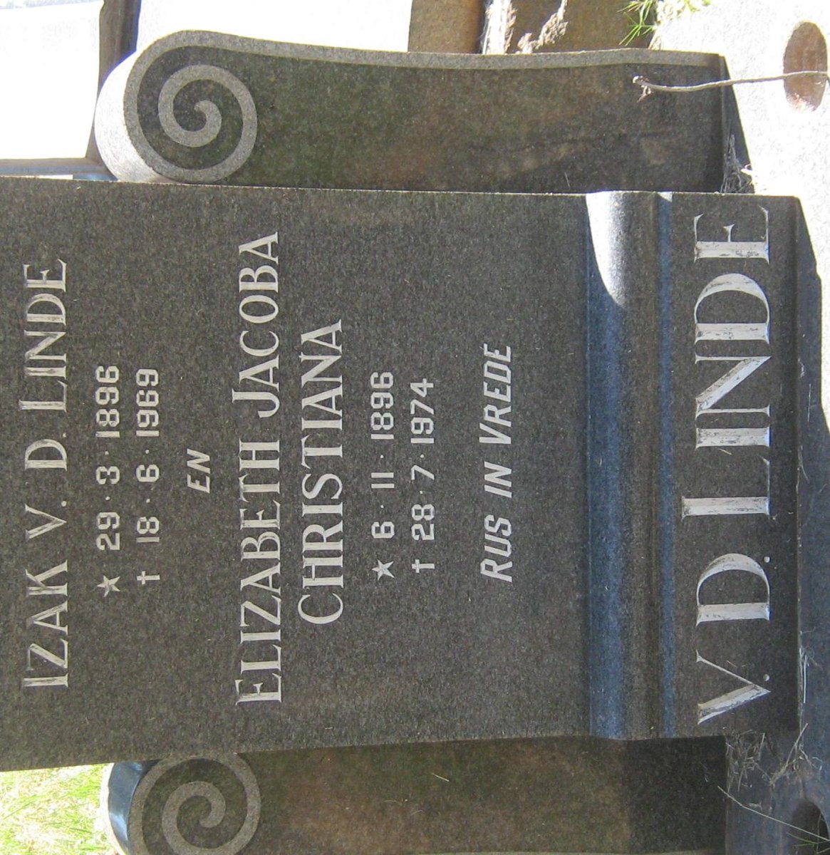 LINDE Izak, v.d. 1896-1969 &amp; Elizabeth Jacoba Christiana 1896-1974