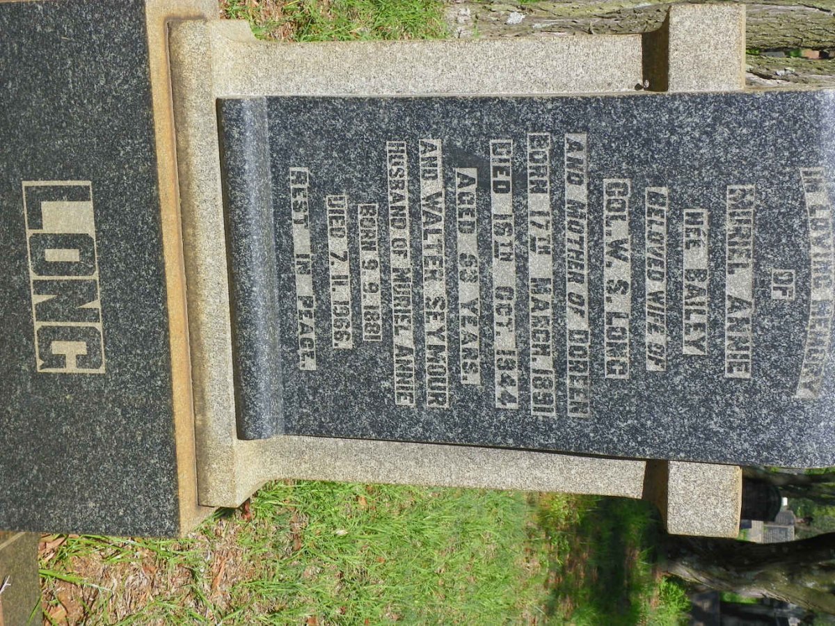 LONG Walter Seymour 1881-1966 &amp; Muriel Annie BAILEY 1891-1944