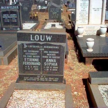 LOUW Etienne Ferdinand 1923-1981 &amp; Anna Sophia 1926-1996