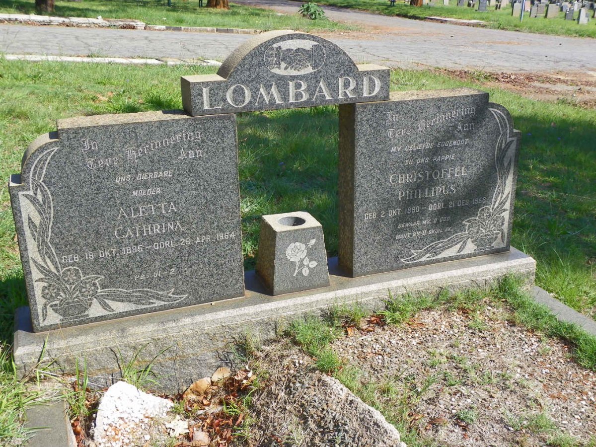 LOMBARD Christoffel Phillipus 1890-1958 &amp; Aletta Cathrina 1895-1964