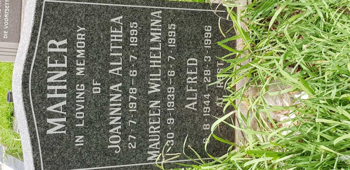 MAHNER Alfred 1944-1996 &amp; Maureen Wilhelmina 1939-1995 :: MAHNER Johannina Alithea 1978-1995