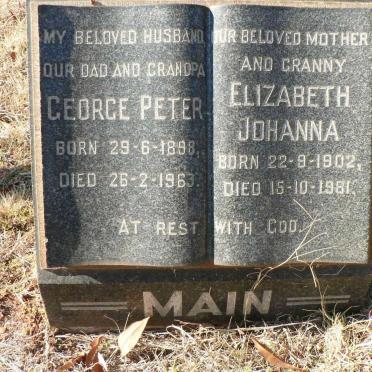 MAIN George Peter 1898-1963 &amp; Elizabeth Johanna 1902-1981