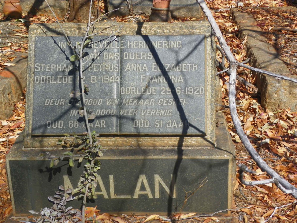 MALAN Stephanus Petrus -1944 &amp; Anna Elizabeth Francina -1920