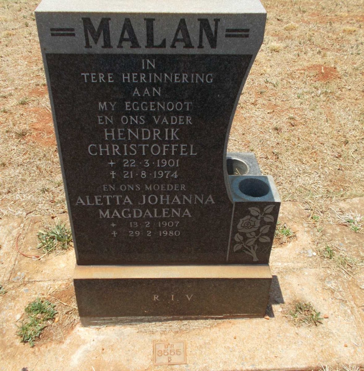 MALAN Hendrik Christoffel 1901-1974 &amp; Aletta Johanna Magdalena 1907-1980