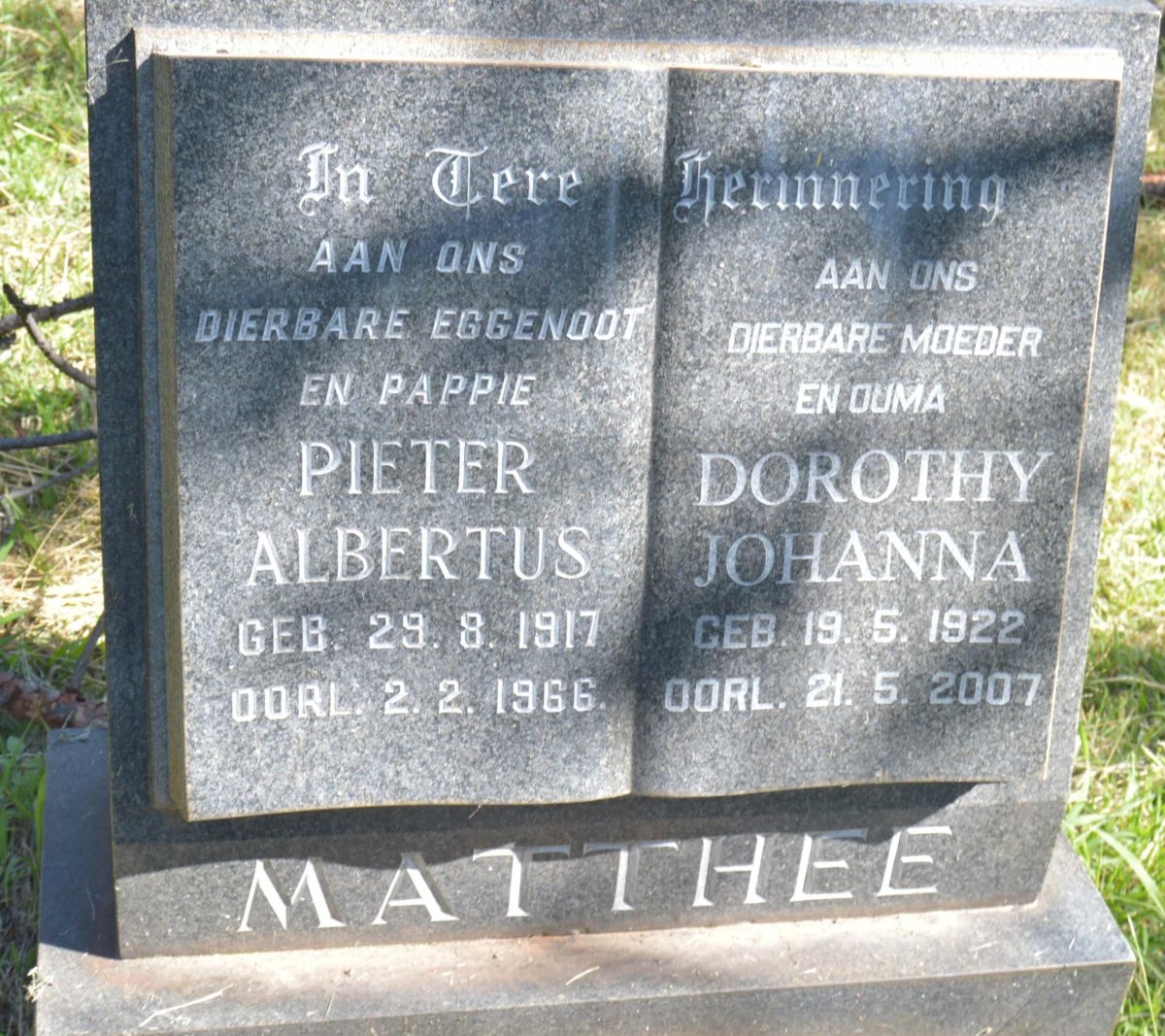 MATTHEE Pieter Albertus 1917-1966 &amp; Dorothy Johanna 1922-2007