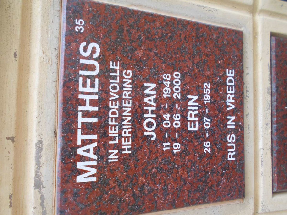 MATTHEUS Johan 1948-2000 &amp; Erin 1952-
