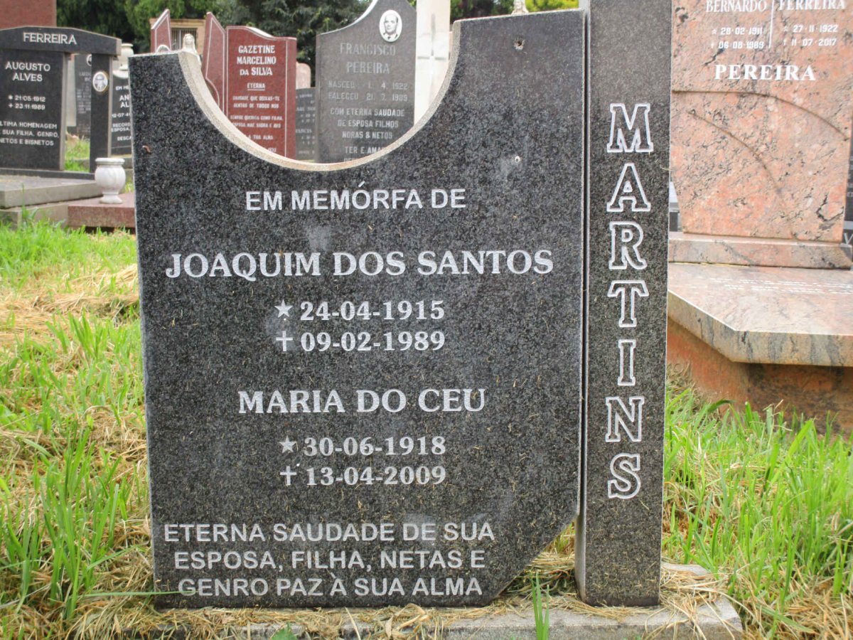 MARTINS Joaquim Dos Santos 1915-1989 &amp; Maria Do Ceu 1918-2009