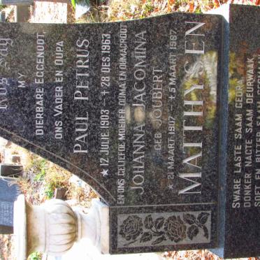 MATTHYSEN Paul Petrus 1903-1963 &amp; Johanna Jacomina JOUBERT 1907-1987