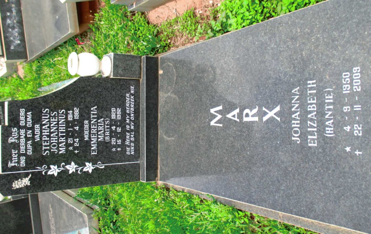MARX Stephanus Johannes Marthinus 1914-1982 &amp; Emmerentia Maria BRITS 1920-1992 :: MARX Johanna Elizabeth 1950-2009