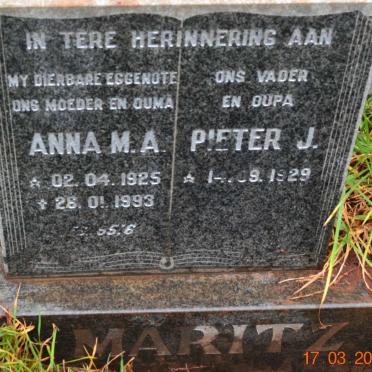 MARITZ Pieter J. 1929- &amp; Anna M.A. 1925-1993
