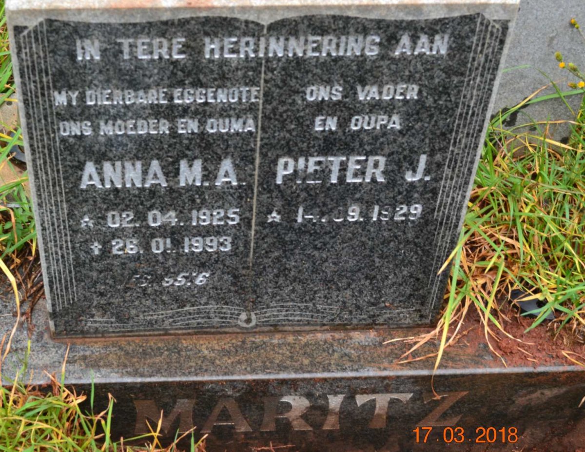 MARITZ Pieter J. 1929- &amp; Anna M.A. 1925-1993