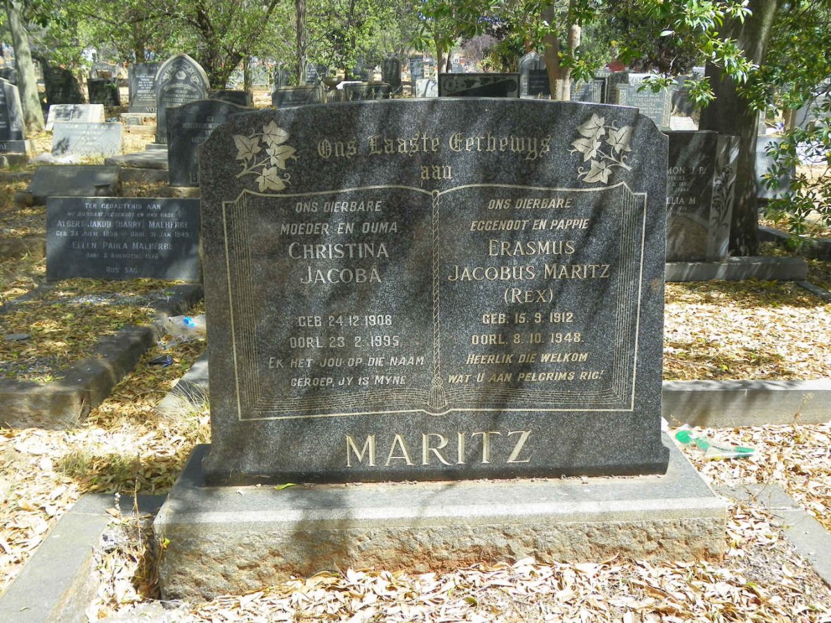 MARITZ Erasmus Jacobus 1912-1948 &amp; Christina Jacoba 1908-1995