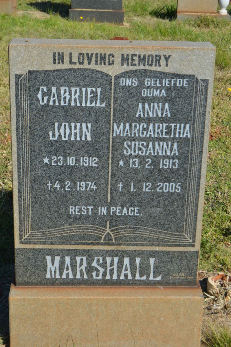 MARSHALL Gabriel John 1912-1974 &amp; Anna Margaretha Susanna 1913-2005