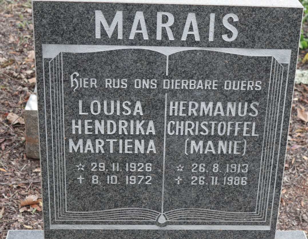 MARAIS Hermanus Christoffel 1913-1986 &amp; Louisa Hendrika Martiena 1926-1972