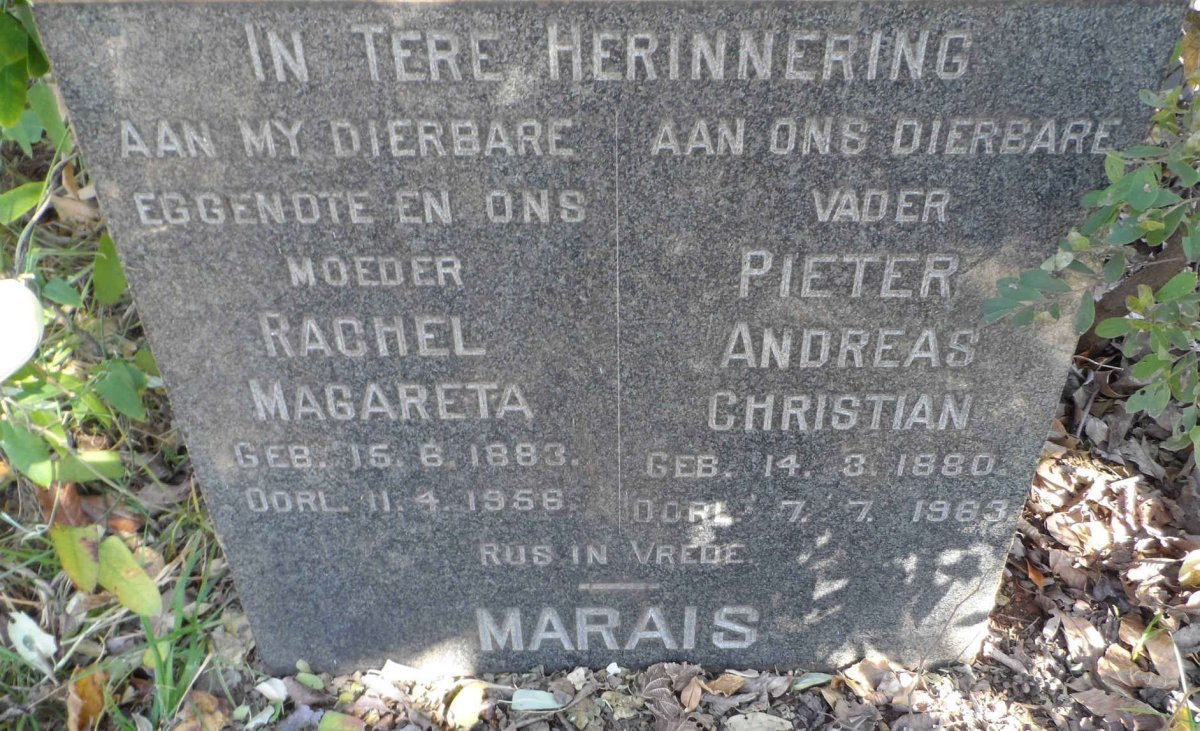 MARAIS Pieter Andreas Christian 1880-1963 &amp; Rachel Magareta 1883-1956