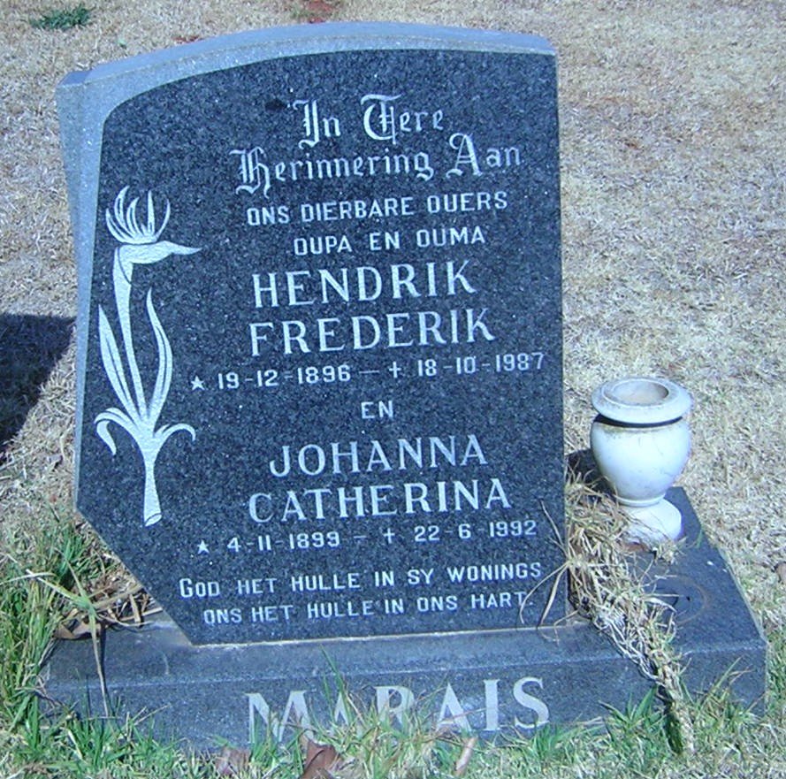 MARAIS Hendrik Frederik 1896-1987 &amp; Johanna Catherina 1899-1992