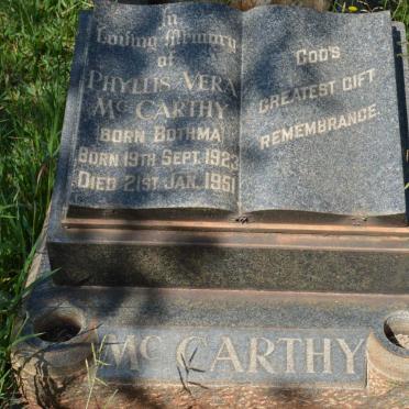 McCARTHY Phyllis Vera nee BOTHMA 1923-1951