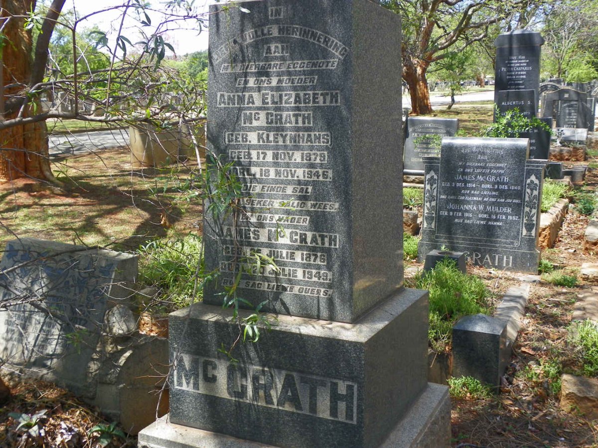 McGRATH James 1876-1949 &amp; Anna Elizabeth KLEYNHANS 1879-1946