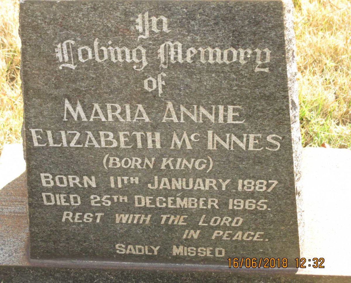 McINNES Maria Annie Elizabeth nee KING 1887-1965