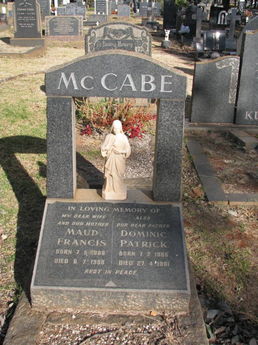 McCABE Dominic Patrick 1885-1961 &amp; Maud Francis 1888-1958