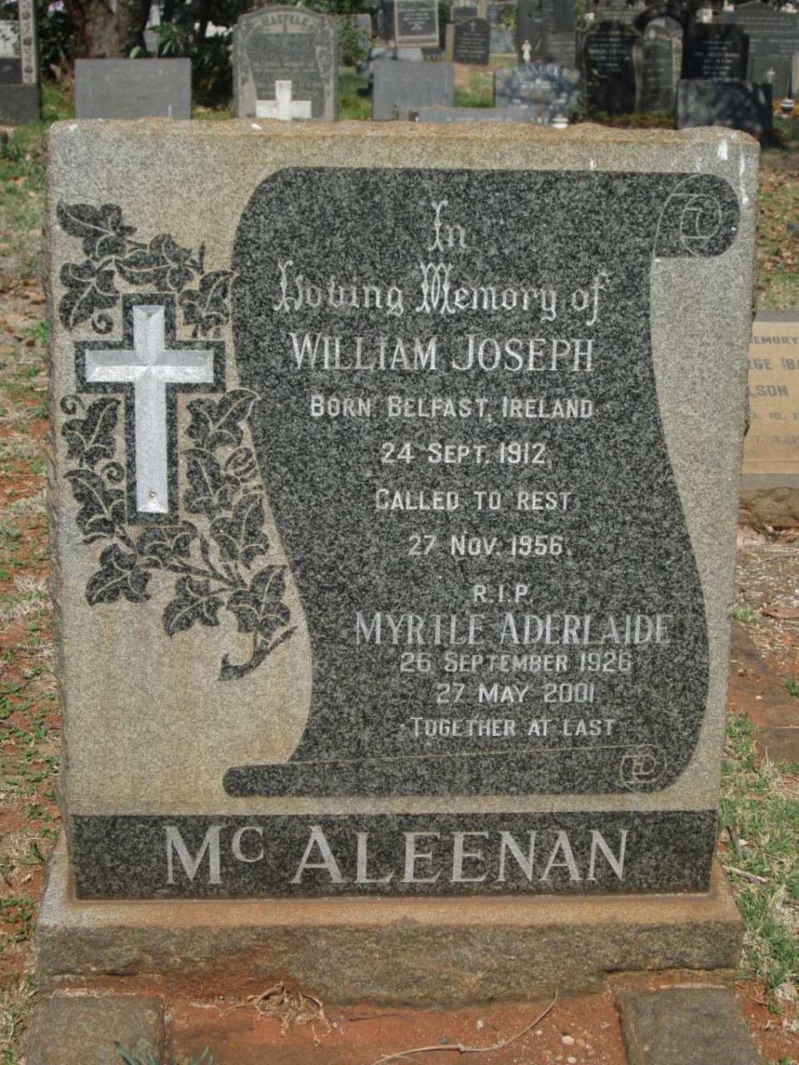 McALEENAN William Joseph 1912-1956 &amp; Myrtle Aderlaide 1926-2001