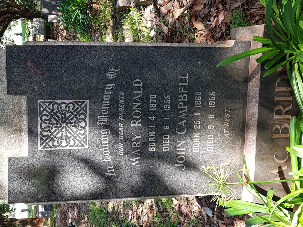 McBRIDE John Campbell 1869-1955 &amp; Mary Ronald 1870-1955