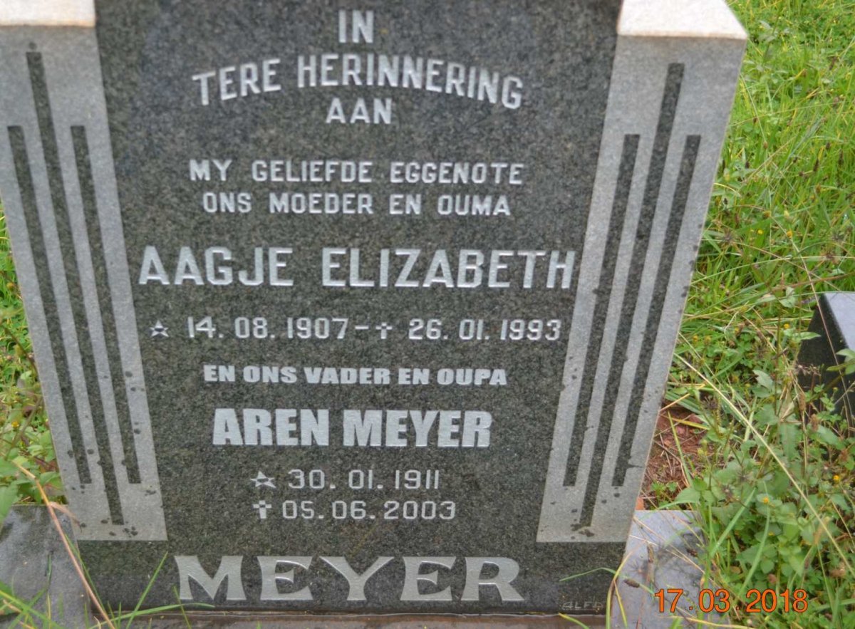 MEYER Aren 1911-2003 &amp; Aagje Elizabeth 1907-1993