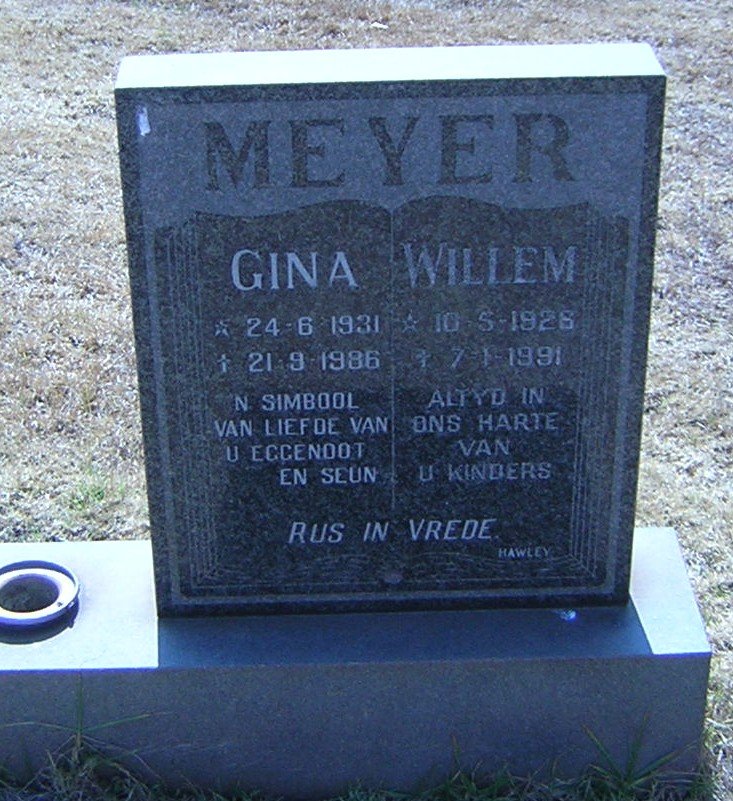 MEYER Willem 1926-1991 &amp; Gina 1931-1986