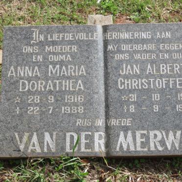 MERWE Jan Albert Christoffel, van der 1913-1979 &amp; Anna Maria Dorathea 1916-1988