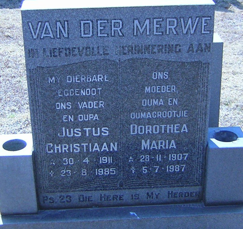 MERWE Justus Christiaan, van der 1911-1985 &amp; Dorothea Maria 1907-1987
