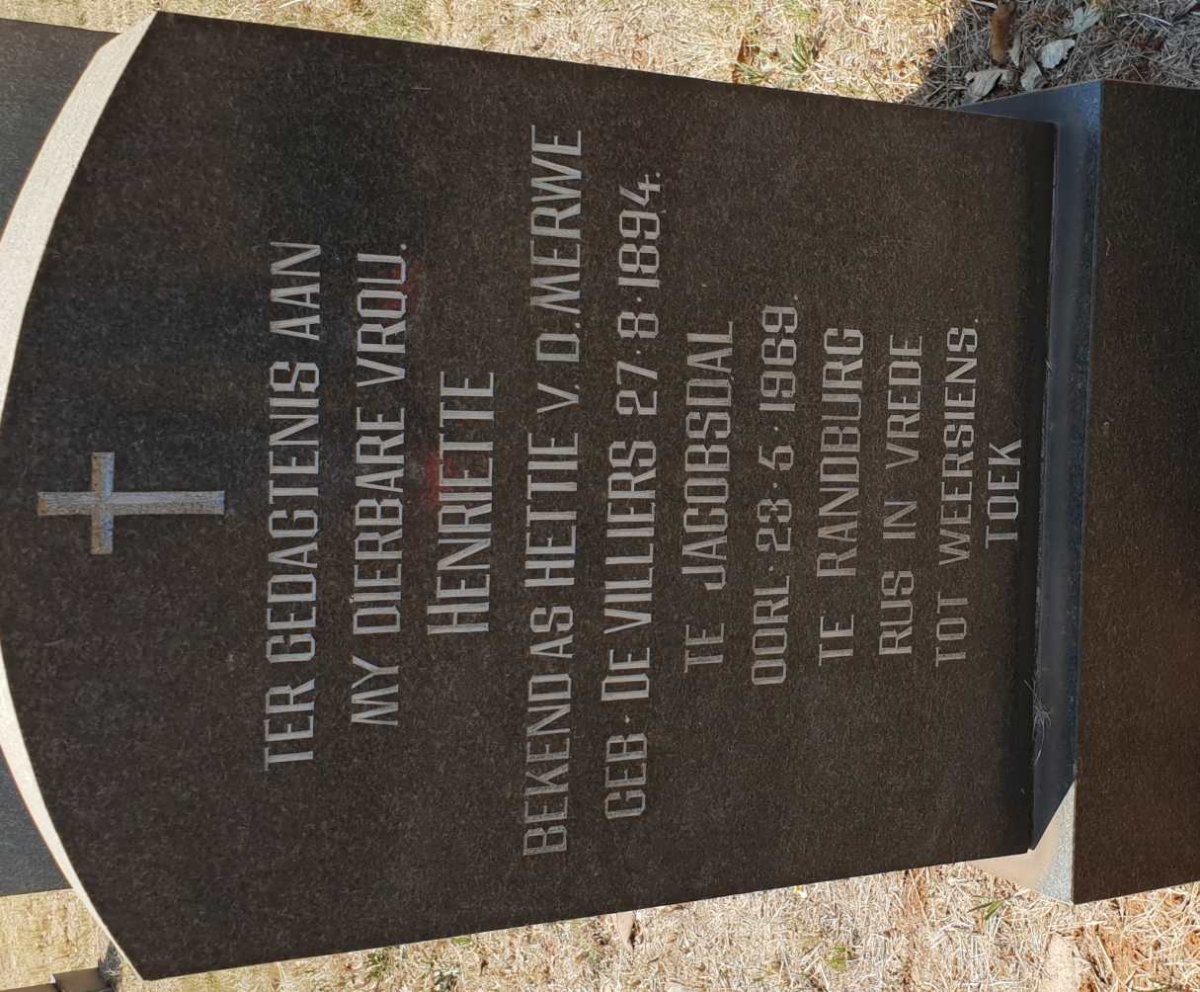 MERWE Henriette, v.d. nee DE VILLIERS 1894-1969