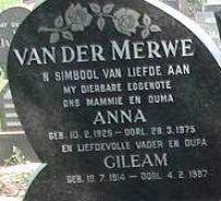 MERWE Gileam, van der 1914-1987 &amp; Anna 1925-1975